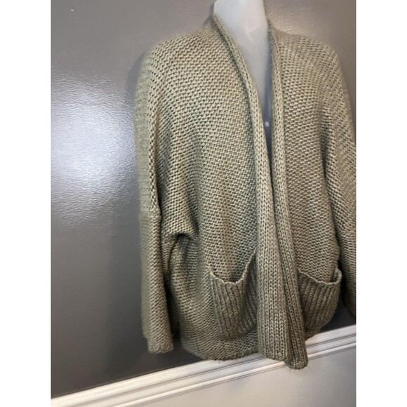 Moca Sweater Womens One Size Beige Taupe Chunky Knit Open Front Cardigan Pockets - Picture 2 of 8